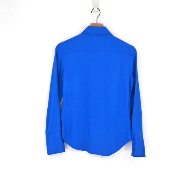 Zara Satin Effect Button Down Shirt Point Collar Long Sleeve Wide Cuff Blue S - Picture 3 of 10